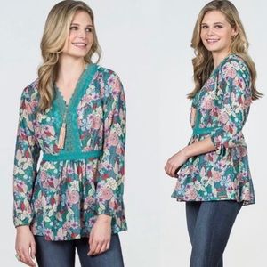 Matilda Jane Kookaburra Floral Peasant Long Sleeve Flowy Top-Size Large